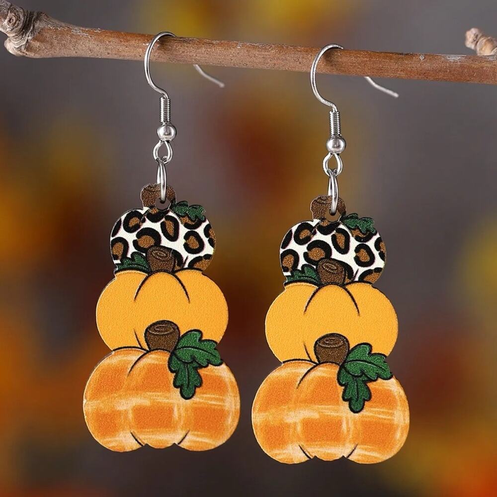#16 Cute Pair of Colorful Stacked Pumpkin Fall Earrings